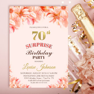 Überraschung 70. Geburtstag Pink Gold Floral Party Einladung