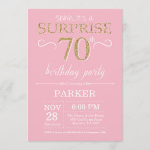 Überraschung 70. Geburtstag Pink und Gold Glitzer Einladung