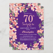 Überraschung 70. Geburtstag Rosa Blume Lila Einladung (Vorne/Hinten)