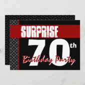 Überraschung 70. Geburtstag Rot und Schwarz V05 Einladung (Vorne/Hinten)