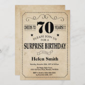 Überraschung 70. Geburtstag Rustikales Vintages Re Einladung (Vorne/Hinten)