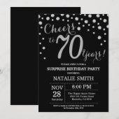 Überraschung 70. Geburtstag Schwarz und Silberdiam Einladung (Vorne/Hinten)