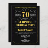 Überraschung 70. Geburtstag - Schwarzes Gold Einladung (Vorne/Hinten)