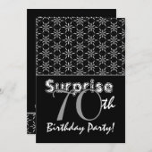 ÜBERRASCHUNG 70. Geburtstag Silber und Schwarze St Einladung (Vorne/Hinten)