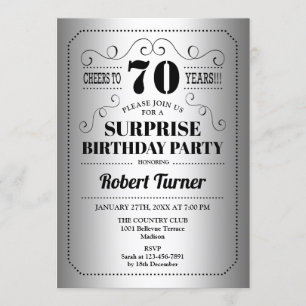 Überraschung 70. Geburtstag - Silberschwarz Einladung