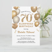 Überraschung 70. Geburtstag Weißer und Goldener Ba Einladung (Stehend Vorderseite)