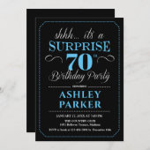 Überraschung 70. Geburtstagsparty - Black Blue Einladung (Vorne/Hinten)