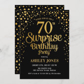 Überraschung 70. Geburtstagsparty - Black & Gold Einladung (Vorne/Hinten)