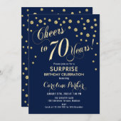 Überraschung 70. Geburtstagsparty - Gold Navy Einladung (Vorne/Hinten)