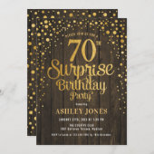 Überraschung 70. Geburtstagsparty - Holz & Gold Einladung (Vorne/Hinten)