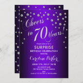 Überraschung 70. Geburtstagsparty - Silver Lila Einladung (Vorne/Hinten)