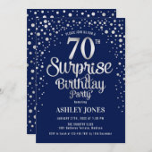 Überraschung 70. Geburtstagsparty - Silver & Navy Einladung (Vorne/Hinten)