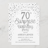 Überraschung 70. Geburtstagsparty - Silver & White Einladung (Vorne/Hinten)