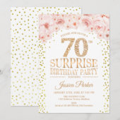 Überraschung 70. Geburtstagsparty - Weißes Gold Ro Einladung (Vorne/Hinten)