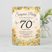 Überraschung 70 Sonnenblumen Schmetterlinge Einladung (Stehend Vorderseite)
