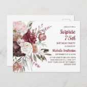 Überraschung 75. Geburtstag Burgund Blush Pink Blo Postkarte (Vorne/Hinten)