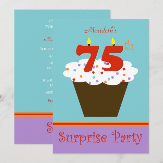 Überraschung 75. Geburtstagsparty Einladung (Vorne/Hinten)