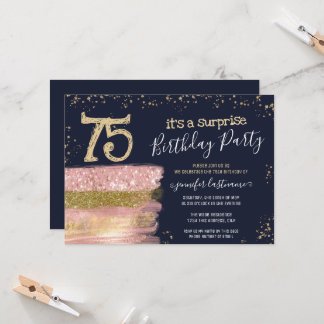 Überraschung 75. Geburtstagsparty Glitzer Cake Einladung