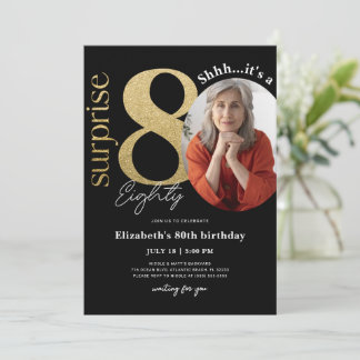 Überraschung 80. Black Gold Geburtstag Einladung F