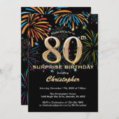 Überraschung 80. Geburtstag Black Gold Regenbogen Einladung (Vorne/Hinten)