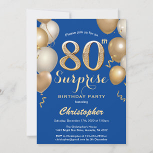 Überraschung 80. Geburtstag Blue und Gold Balloons Einladung