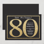 Überraschung 80. Geburtstag Einladung Gold Glitzer (Vorne/Hinten)
