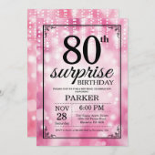 Überraschung 80. Geburtstag Einladung Pink Glitzer (Vorne/Hinten)