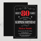 Überraschung 80. Geburtstag Einladung Rot und Schw (Vorne/Hinten)