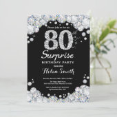 Überraschung 80. Geburtstag Einladung Silver Diamo (Stehend Vorderseite)