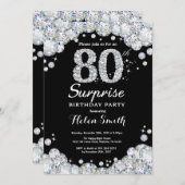 Überraschung 80. Geburtstag Einladung Silver Diamo (Vorne/Hinten)