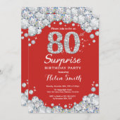 Überraschung 80. Geburtstag Einladung Silver Diamo (Vorne/Hinten)