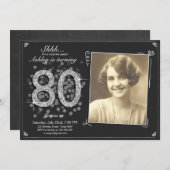 Überraschung 80. Geburtstag Einladung Silver Vinta (Vorne/Hinten)