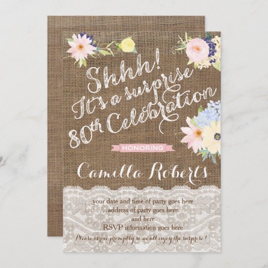 Überraschung 80. Geburtstag Einladungen, Überrasch Einladung (Vorne/Hinten)