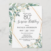 Überraschung 80. Geburtstag Eukalyptus Greenery & Einladung (Vorne/Hinten)