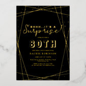 Überraschung 80. Geburtstag Geometrisch Schwarz & Folieneinladung (Vorderseite)