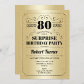 Überraschung 80. Geburtstag - Gold Black Einladung (Vorne/Hinten)