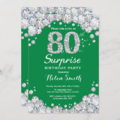 Überraschung 80. Geburtstag Grün und Silver Diamon Einladung (Vorne/Hinten)