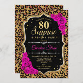 Überraschung 80. Geburtstag - Leopard Black Gold P Einladung (Vorne/Hinten)