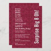 ÜBERRASCHUNG 80. Geburtstag Modernes Rotes Weiß W1 Einladung (Vorne/Hinten)