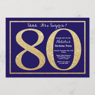 Überraschung 80. Geburtstag Navy Blue und Gold Gli Einladung