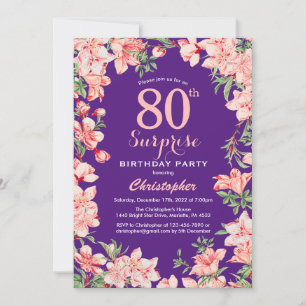 Überraschung 80. Geburtstag Rosa Blume Lila Einladung