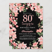 Überraschung 80. Geburtstag Rosa Blume Schwarz Einladung (Vorne/Hinten)