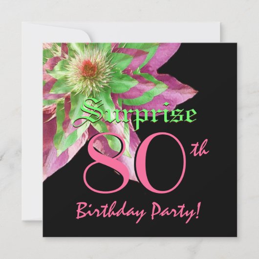 ÜBERRASCHUNG 80. Geburtstag Rosa Grüne Blume W1445 Einladung (Vorderseite)