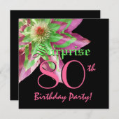 ÜBERRASCHUNG 80. Geburtstag Rosa Grüne Blume W1445 Einladung (Vorne/Hinten)