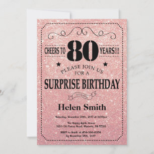 Überraschung 80. Geburtstag Rosa Roségold Glitter Einladung