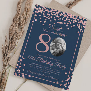 Überraschung 80. Geburtstag Rose Gold Konfetti Nav Einladung