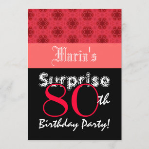 ÜBERRASCHUNG 80. Geburtstag Rot und Schwarze Stern Einladung
