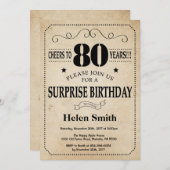 Überraschung 80. Geburtstag Rustic Vintag Retro Einladung (Vorne/Hinten)