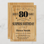 Überraschung 80. Geburtstag Rustikales Holz Einladung (Vorne/Hinten)