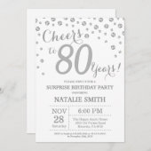 Überraschung 80. Geburtstag Silber Glitzer Diamond Einladung (Vorne/Hinten)